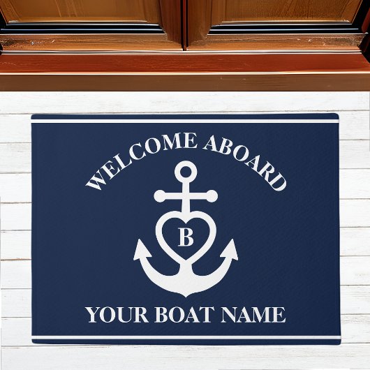 Welkom aan boord hart anker boot naam Monogram Deurmat