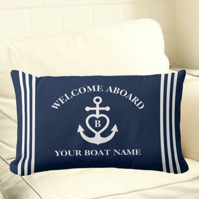 Welkom aan boord hart anker boot naam Monogram Kussen (Creator heeft geüpload)
