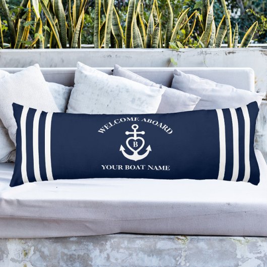 Welkom aan boord hart anker boot naam Monogram Lichaamskussen