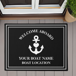 Welkom aan boord hart anker boot naam zwart deurmat