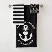 Welkom aan boord hart anker zwart witte strepen bad handdoek (Insitu)