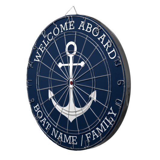 Welkom Aan boord marine witte nautische anker naam Dartbord (Voorkant Rechts)