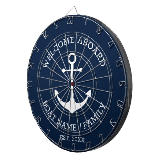 Welkom Aan boord marineblauwe nautische ankerbootn Dartbord (Voorkant Rechts)