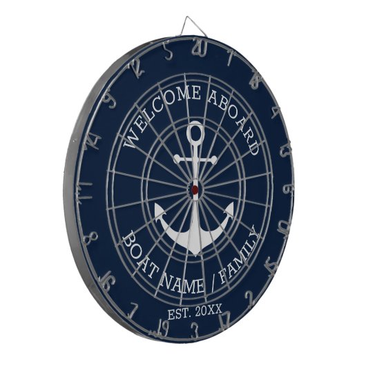 Welkom Aan boord marineblauwe nautische ankerbootn Dartbord (Voorkant Links)