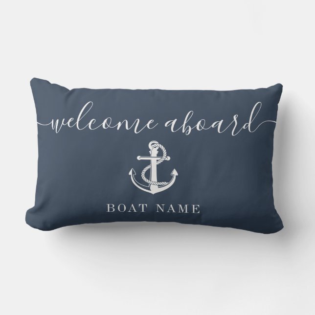 Welkom aan boord Naam Anchor Navy Blue Buitenkussen (Voorkant)