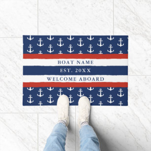 Welkom aan boord naam Nautical Navy Blue Deurmat