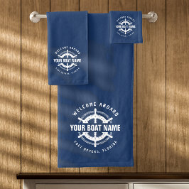 Welkom aan boord Naam zeeboot marineblauw Bad Handdoek