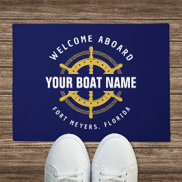 Welkom aan boord Naam zeeboot Navyblauw Goud Deurmat
