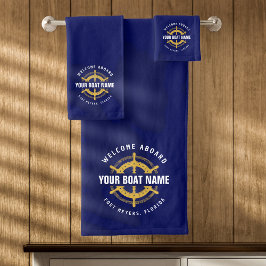 Welkom aan boord Naam zeevaartuig Navy Blauw & Gou Bad Handdoek