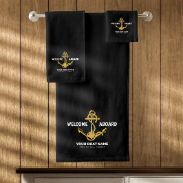 Welkom aan boord Naam zwart & goud scheepsboot Bad Handdoek
