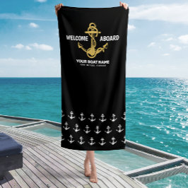 Welkom aan boord Naam zwart & goud scheepsnaam Strandlaken