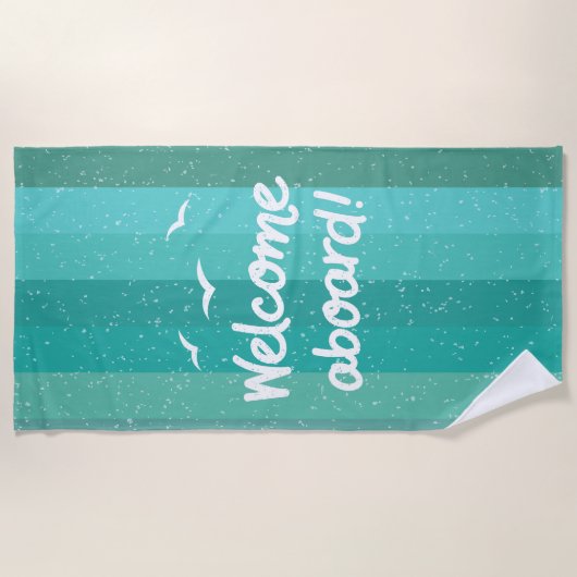 Welkom aan boord Nautical Blue Striped Deck Strandlaken (Voorkant)