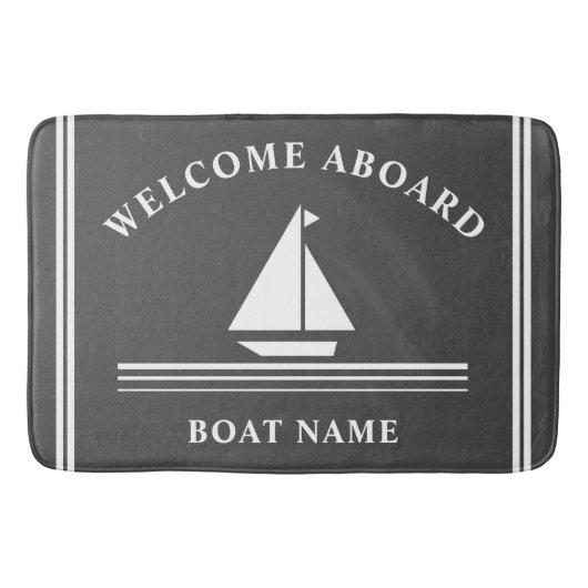 Welkom aan boord Nautical Boat Grey Name Badmat (Voorkant)
