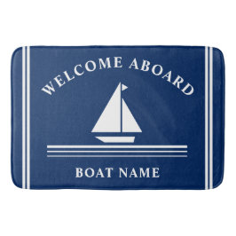 Welkom aan boord Nautical Boat Navy Blue Name Badmat