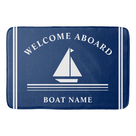 Welkom aan boord Nautical Boat Navy Blue Name Badmat (Voorkant)