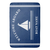Welkom aan boord Nautical Boat Navy Blue Name Badmat (Voorkant Verticaal)