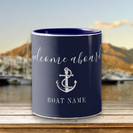 Welkom Aan Boord Nautilus Anker Boot Naam Marinebl Tweekleurige Koffiemok