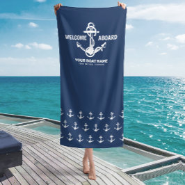 Welkom aan boord Nautisch Marineblauwe Bootnaam Strandlaken