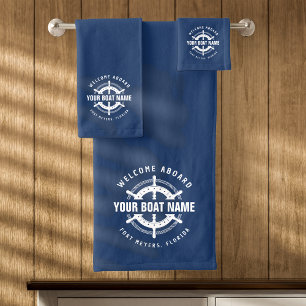 Welkom aan boord Nautische bootnaam marineblauw Bad Handdoek