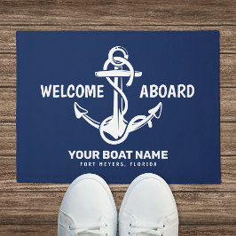 Welkom aan boord Nautische marineblauwe bootnaam Deurmat