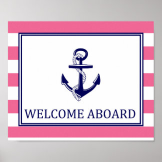 Welkom aan boord - Sign - Roze marine Nautical Poster