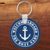 Welkom aan boord van aangepaste boot naam nautisch sleutelhanger (Voorkant)