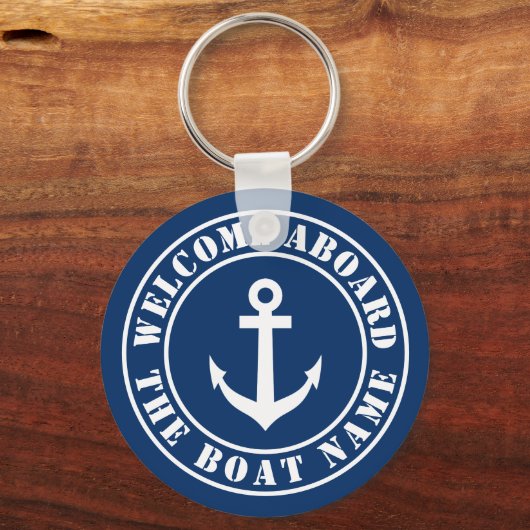 Welkom aan boord van aangepaste boot naam nautisch sleutelhanger (Voorkant)