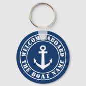 Welkom aan boord van aangepaste boot naam nautisch sleutelhanger (Achterkant)