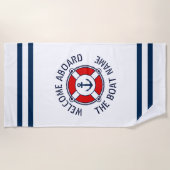 Welkom aan boord van aangepaste boot naam nautisch strandlaken (Voorkant)