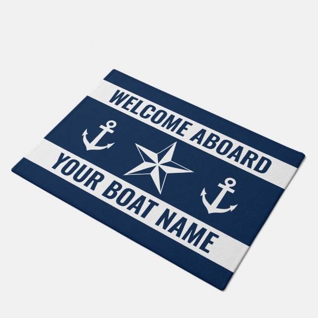 Welkom aan boord van aangepaste bootnaam nautische deurmat (Schuin)