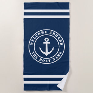 Welkom aan boord van boot name nautical anchor cus strandlaken