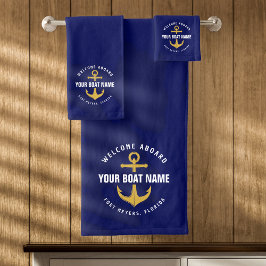 Welkom aan boord van de boot Navy Blue Gold Nautic Bad Handdoek