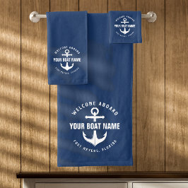 Welkom aan boord van de boot Navy Blue Nautical An Bad Handdoek