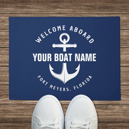 Welkom aan boord van de boot Navy Blue Nautical An Deurmat