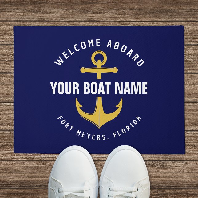 Welkom aan boord van de boot Navy Blue Nautical An Deurmat (Creator heeft geüpload)