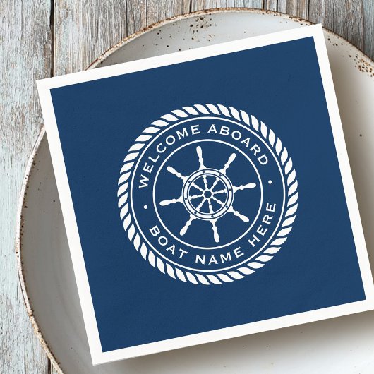 Welkom aan boord van het schip: naam zeemijl servet