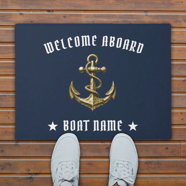 Welkom aan boord van Nautical Gold Anchor Navy Blu Deurmat (Creator heeft geüpload)