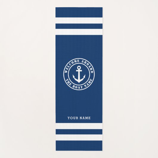 Welkom aan boord van zeemansblauw en witte streep yogamat (Voorkant)