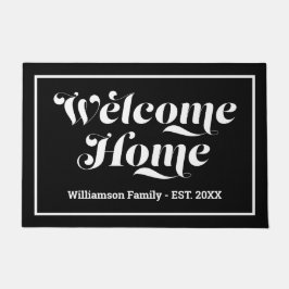 Welkom aangepast familienaam Schrift Zwart & Wit Deurmat