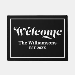 Welkom aangepast familienaam Schrift Zwart & Wit Deurmat