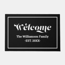 Welkom aangepast familienaam script zwart-wit