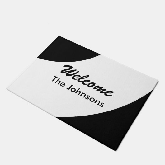 Welkom, aangepast zwart-wit deurmat (Schuin)