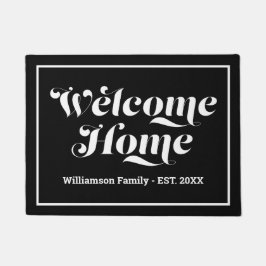 Welkom Aangepaste familienaam Script Zwart & Wit Deurmat