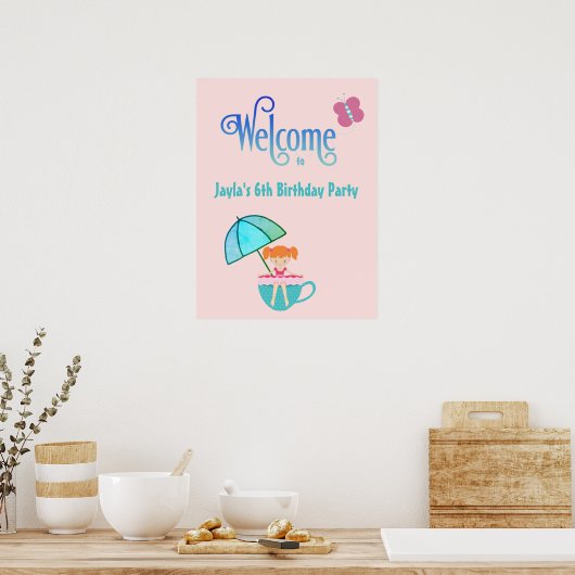 Welkom aangepaste naam geboorthday Party Teacup Gi Poster (Keuken)