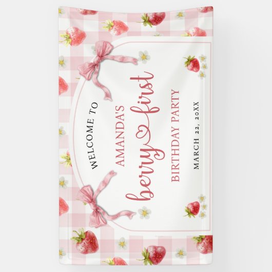 Welkom aardbeien eerste verjaardag spandoek (Verticaal)