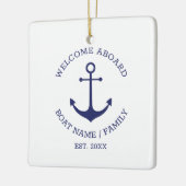 Welkom Aboard blauw wit Aangepast nautisch anker Keramisch Ornament (Links)