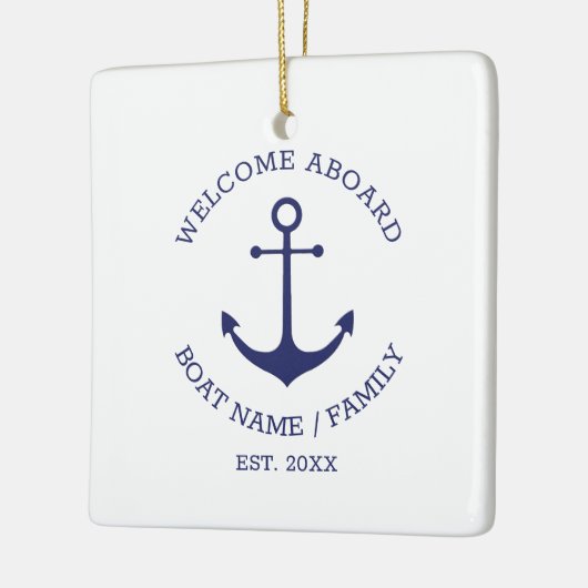Welkom Aboard blauw wit Aangepast nautisch anker Keramisch Ornament (Links)