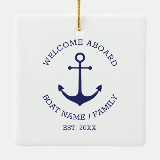 Welkom Aboard blauw wit Aangepast nautisch anker Keramisch Ornament (Achterkant)