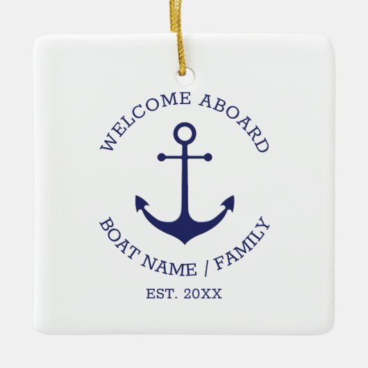 Welkom Aboard blauw wit Aangepast nautisch anker Keramisch Ornament (Voorkant)