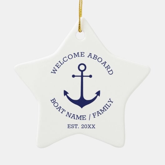 Welkom Aboard blauw wit Aangepast nautisch anker Keramisch Ornament (Voorkant)